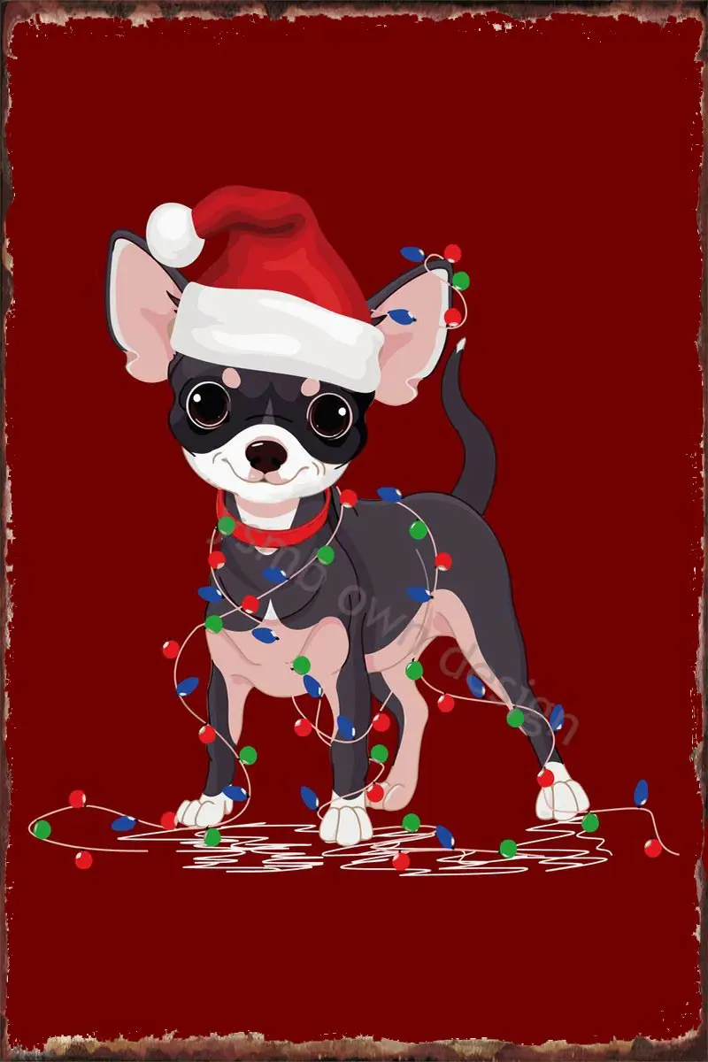 

Рождественские светильники для чихуахуа, собаки, Ретро винтажный металлический знак, жестяные таблички, Настенный декор для художественно...