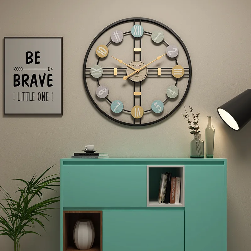 60cm 3D Retro Nordic Wall Clock Metal Roman Numeral DIY Decor Luxury For Home Living Room Bar Cafe Silent Round Watch | Дом и сад