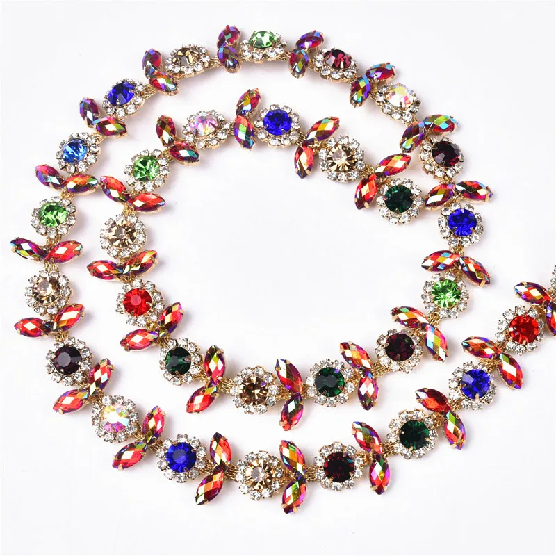 Горячая Распродажа 1 ярд/лот цветок Серебряная цепочка Круглый коготь стразы