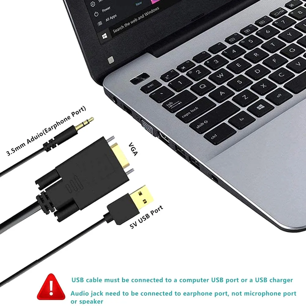 

6-футовый кабель-преобразователь VGA в HDMI с аудио кабелем VGA в HDMI для ноутбуков, HD ТВ мониторов, поддержка HDMI 720P/1080P