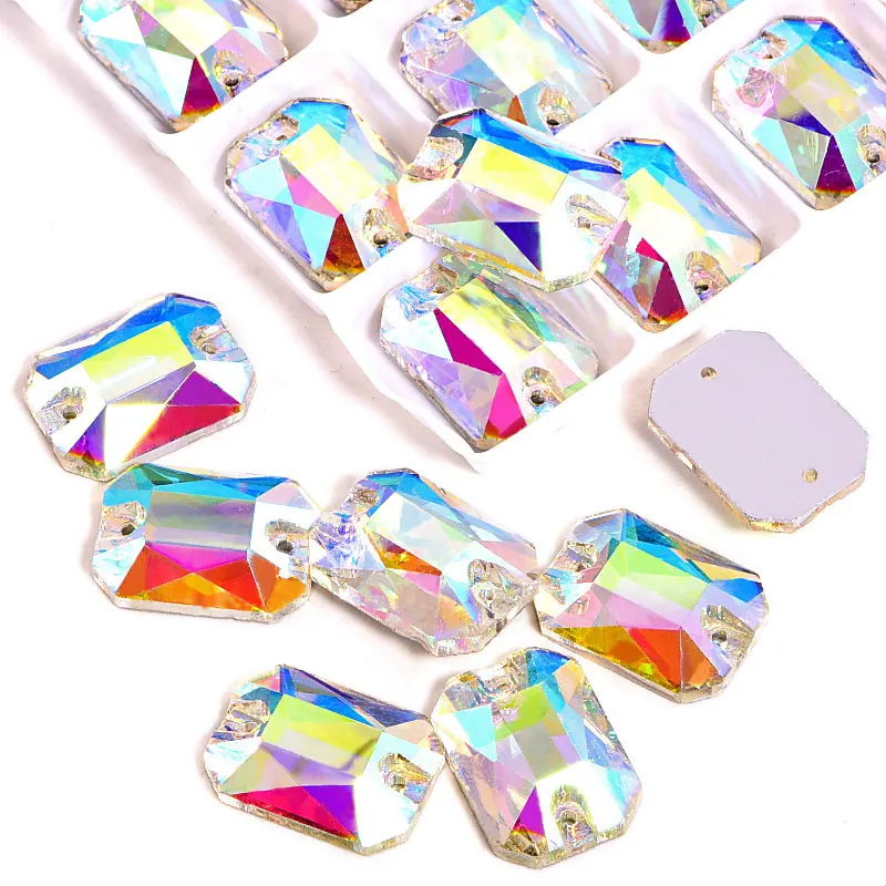 Прямоугольные стразы Octangon кристалл AB для шитья стеклянные белые одежда B1076|button