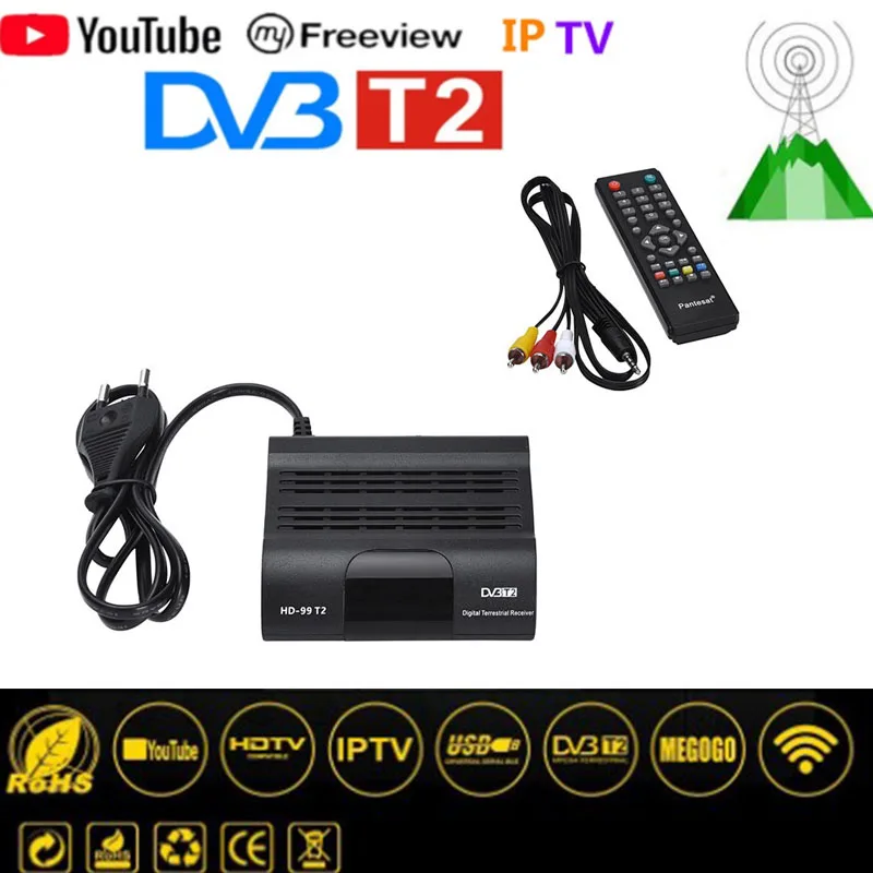 DVB HD 99 T2 Бесплатная цифровой ТВ Box 1080P с кабельным ресивером DVBT2 тюнер Dvb приемник