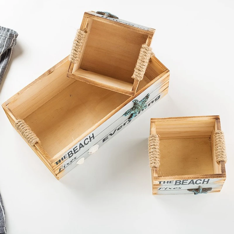 

3PCS Mediterranean Decoration Wooden Home Storage Box Desktop Solid Wood Decoration Retro Storage Box