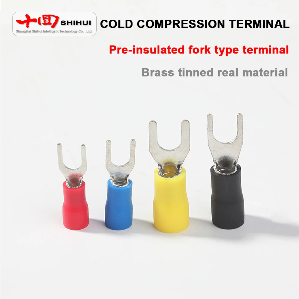 

SV3.5-/4/5/6 Forked Pre-Insulated Terminal Wire Connector Brass Cold Crimp Terminal Y Type U Type Wiring Copper Nose Wire Lugs