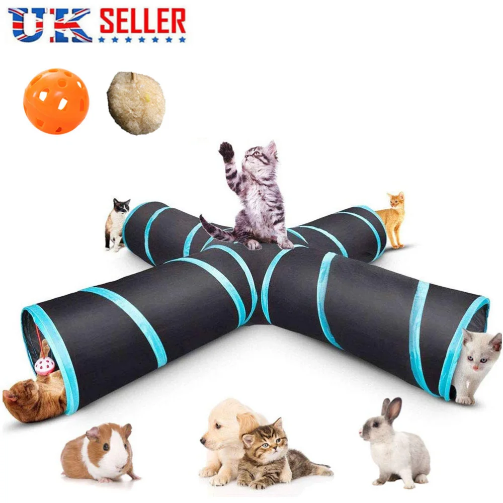 

1Pc Foldable Pet Animal Tunnels 4 Way Tubes with Crinkle Playing for Dogs Cats Guinea Rabbits