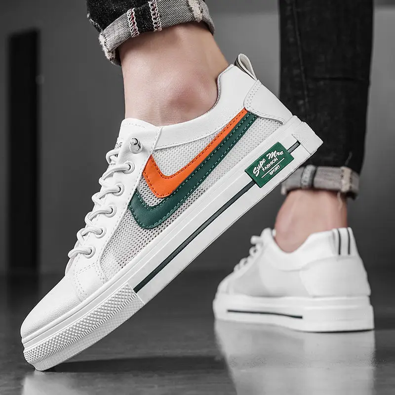 

Модные мужские сетчатые туфли на плоской подошве, летние мужские кроссовки для скейтбординга, белые классические универсальные