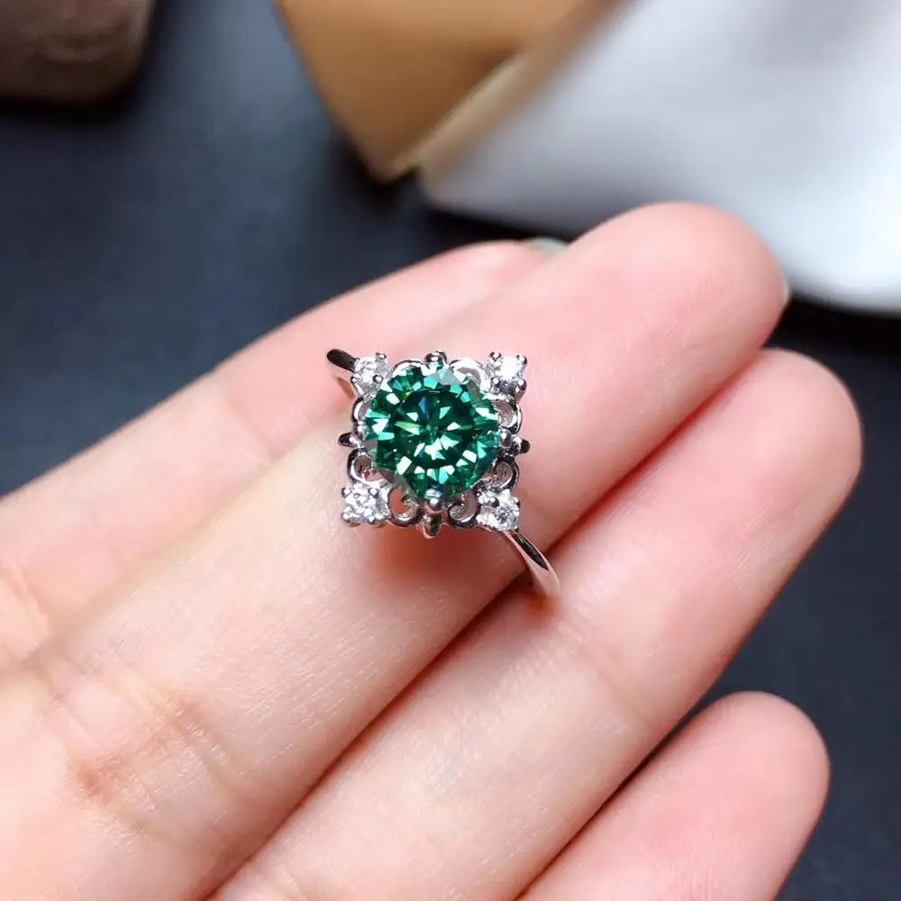 Женское кольцо с зеленым моиссанитом серебряное для помолвки подарок на день
