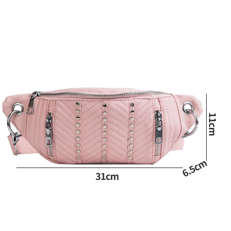 Модная поясная сумка с заклепками для женщин Женская кожаная нагрудная телефона
