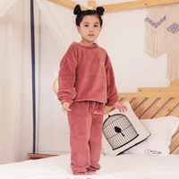 winter baby girls thick pajama set 3 10y children coral fleece solid clothing suit autumn kids boys warm casual sleepwear outfit