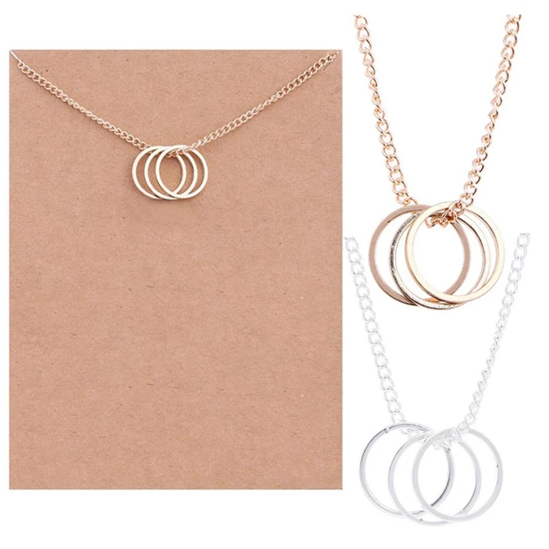 

New Simple Women Fashion Three Circle Alloy Pendant Necklace Charm Necklace Short Necklace For Girls COSYOO
