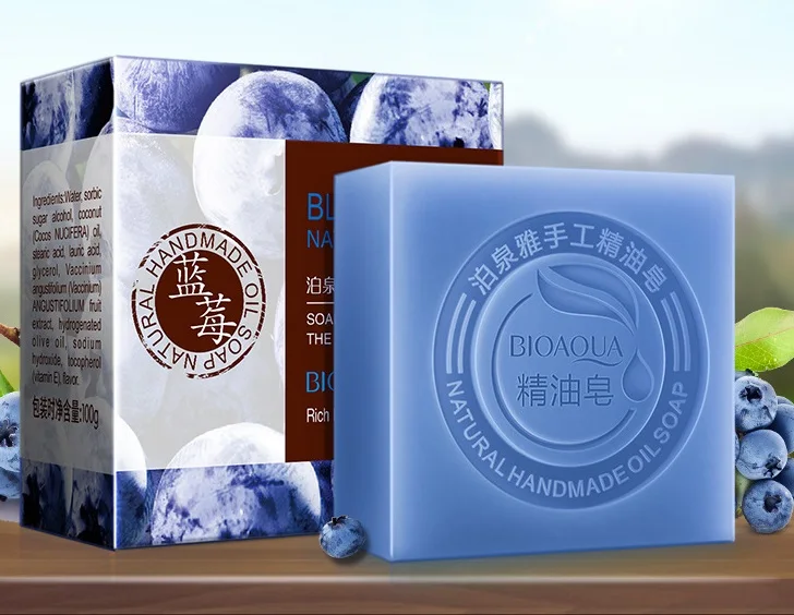 BIOAQUA натуральное органическое травяное эфирное масло мыло Отбеливающее мыло ручной работы для удаления прыщей на коже глубокое очищение лица Уход за волосами Ванна - Цвет: Blueberry