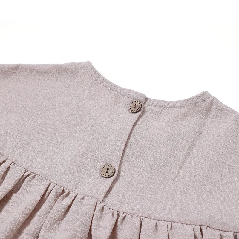 

Baby Girls Infant Solid Color Dress Ruffle Lantern Sleeve Long Sleeve Cotton And Linen Dress Summer Kids Dress Casual Princess