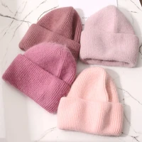 winter real rabbit fur knitted beanies for women fashion solid warm cashmere wool skullies beanies female three fold thick hats
