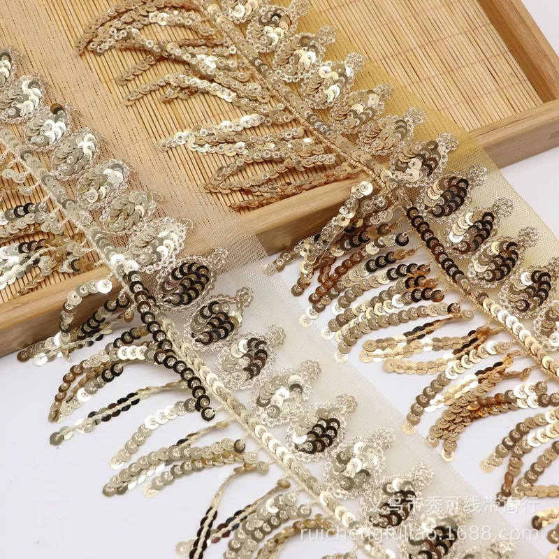 Золотые блестки кружева этнические кисточки кружево|Кружево| |