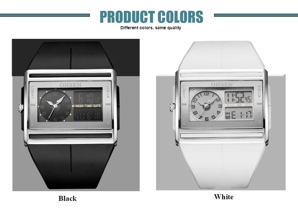 Мужские наручные часы OHSEN с двойным дисплеем водонепроницаемые до 50 м уличные
