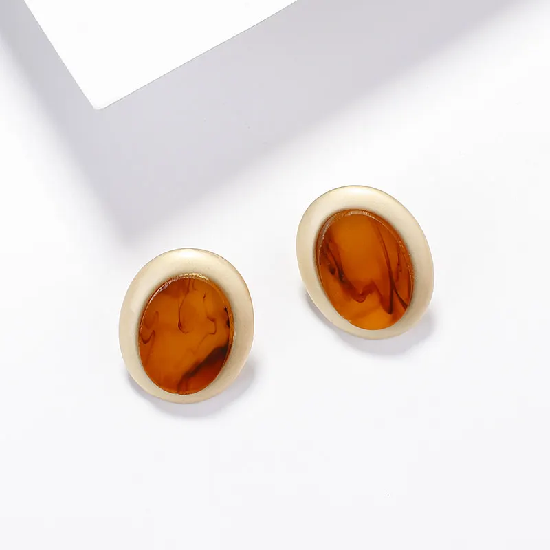 Brown Oval Stud AENSOA этнические деревянные геометрические круглые овальные квадратные висячие серьги винтажные коричневые массивные серьги из акриловой смолы модные ювелирные изделия - Окраска металла: Brown Oval Stud