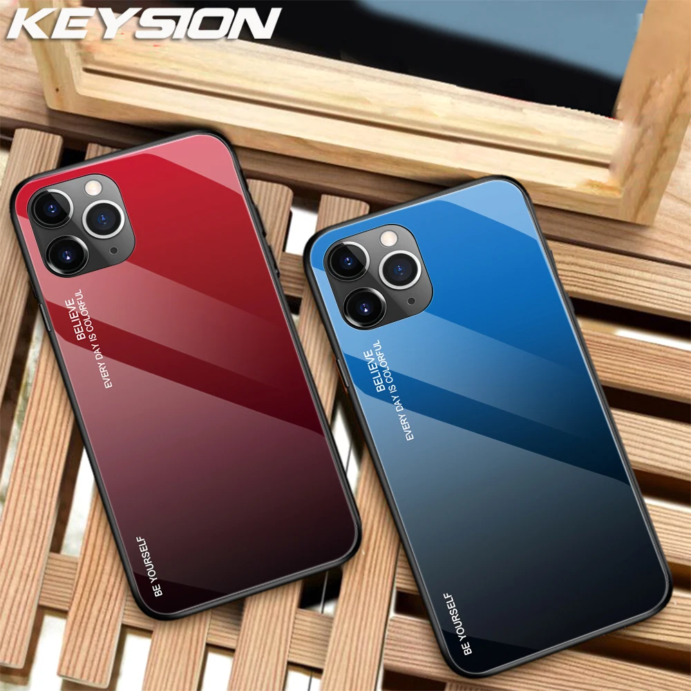 Чехол из закаленного стекла KEYSION с градиентом для iPhone 11 Pro Max силиконовая задняя