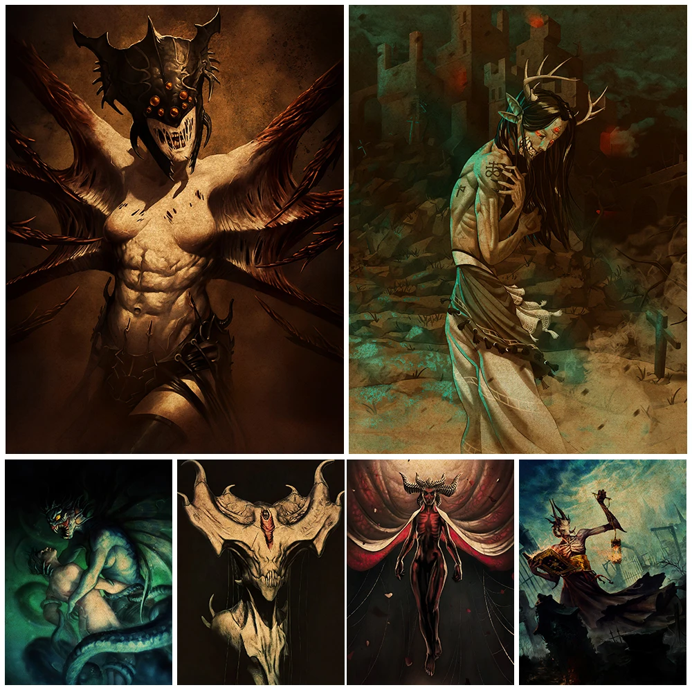 

Hell Devil Art Retro Poster And Prints Black Devil Without Eyes Wall Art Canvas Painting For Living Room Decoration Unframed