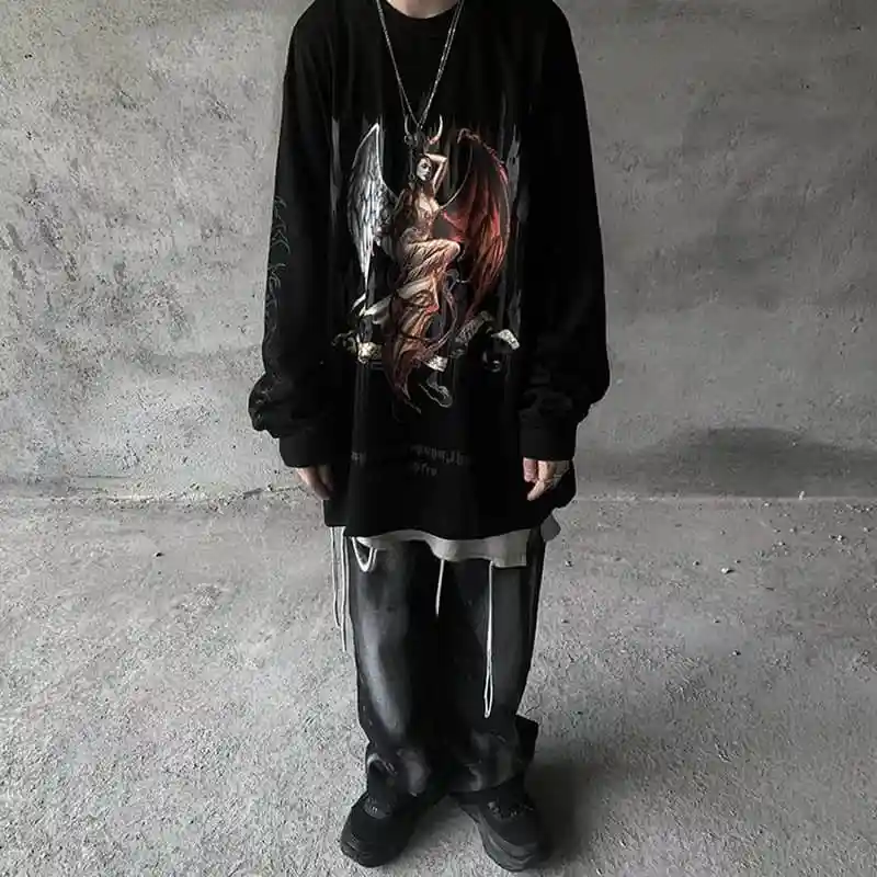 NiceMix Harajuku стиль Devil Goddess с буквенным принтом тонкая Толстовка Осенняя уличная одежда с круглым вырезом пуловеры толстовка женская мужская одежда топы