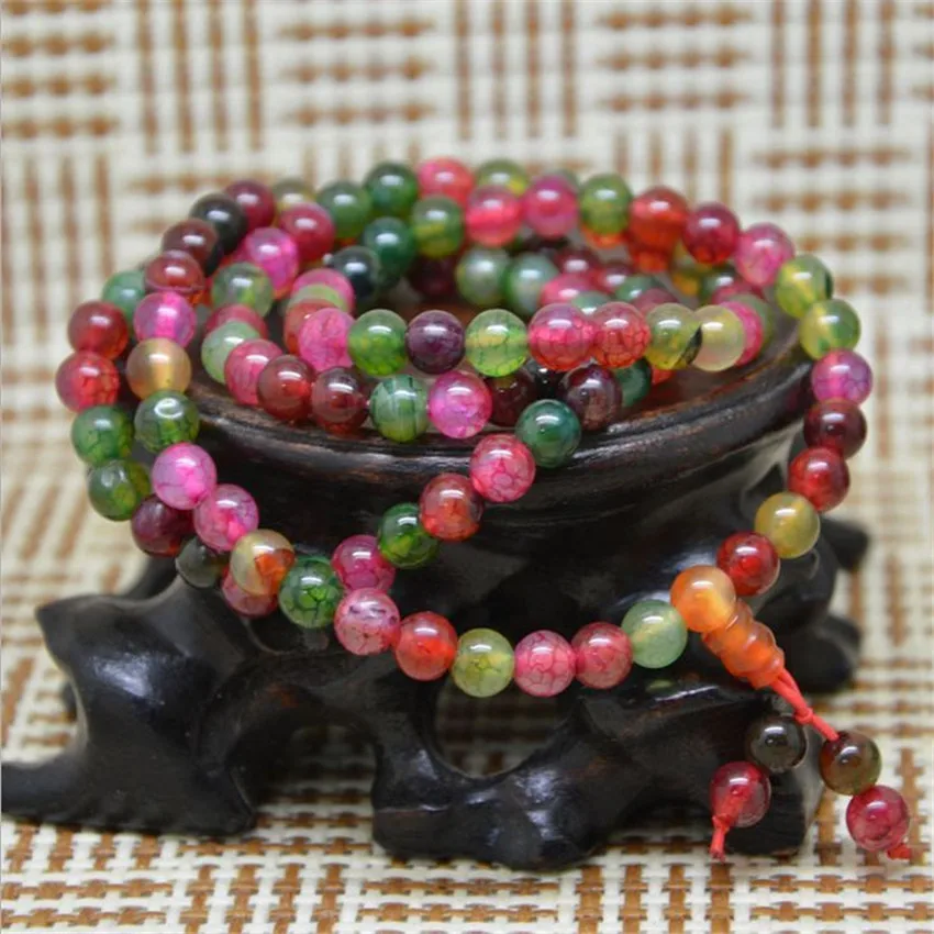 

6mm 108 Multicolor dragon design Agate Beads Bracelet Lucky DIY Handmade Wristband Cuff Meditation Chakas Elegant Wrist Charm