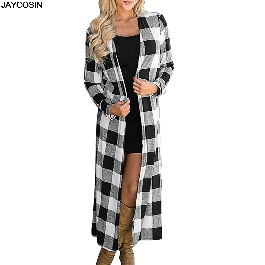 Длинный женский кардиган JAYCOSIN летняя Клетчатая рубашка с длинным рукавом