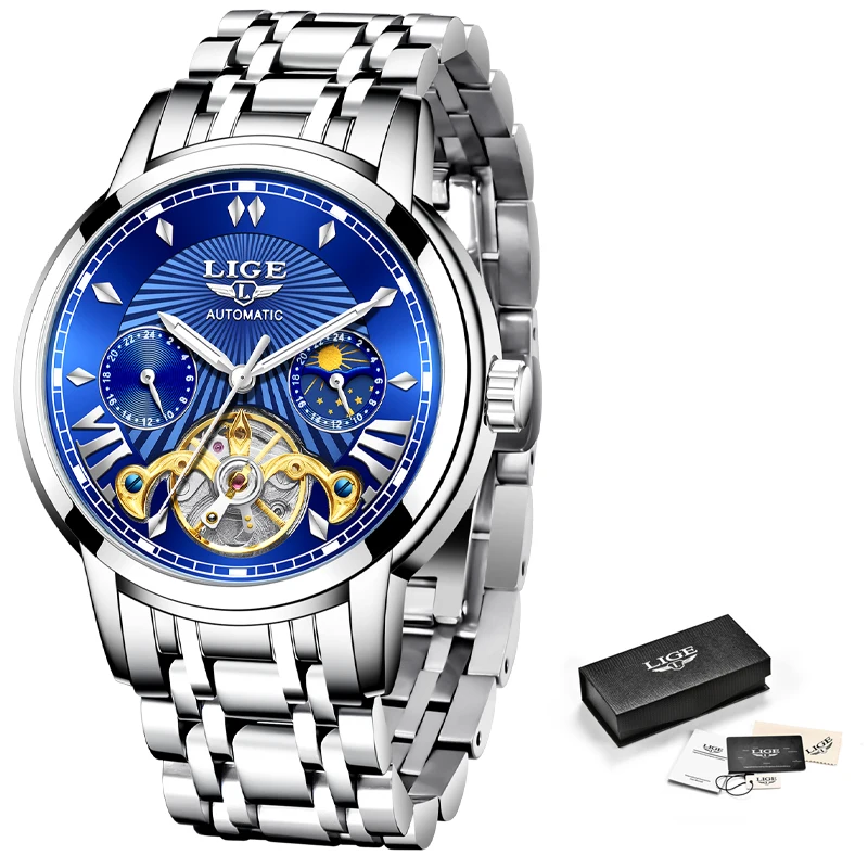 

LIGE Retro mens watches Top Brand Luxury Mechanical Watch Men Fashion Stainless Steel Waterproof Sport Watch Relojes Hombre 2020