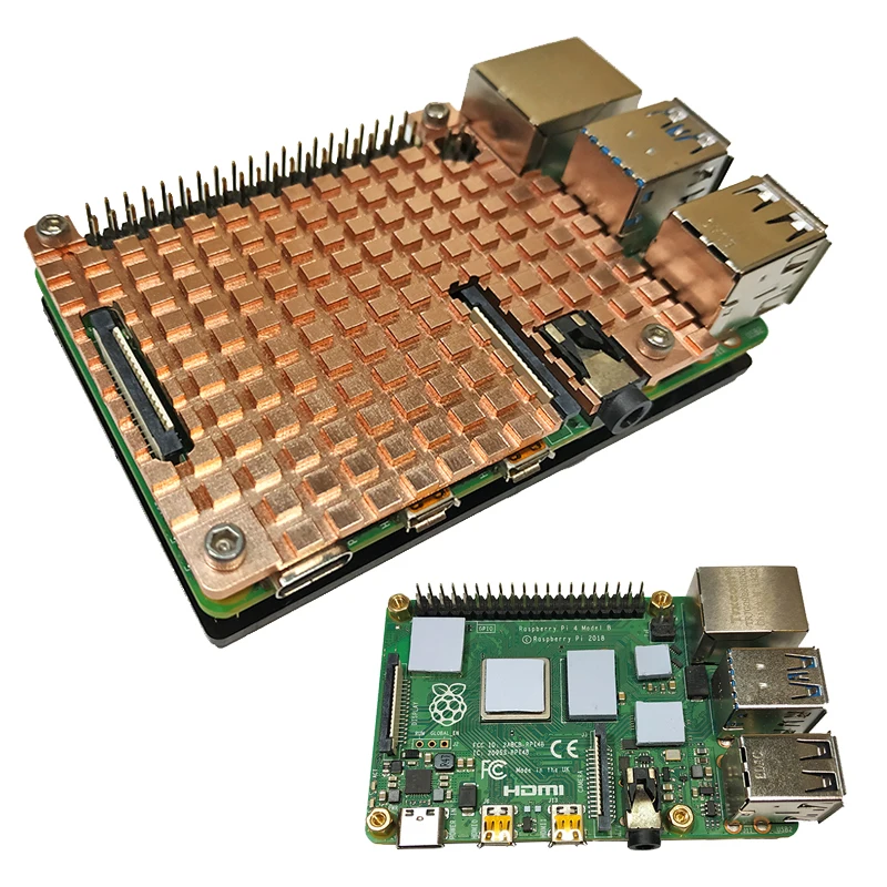 

Корпус для радиатора Raspberry Pi 4 из чистой меди, Защитный корпус с пассивным охлаждением, металлический корпус для модуля Raspberry Pi 4B