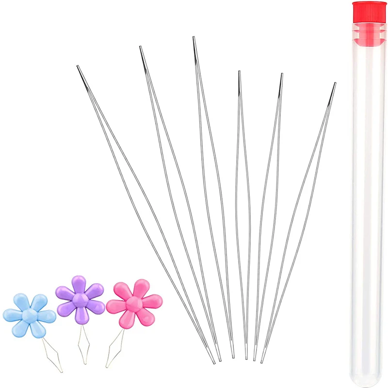 

LMDZ Needle Threader Sewing Set With 3Pcs Petal Shape Plastic Needle Threader And 6Pcs Open Beaded Needle Hand Sewing Machines