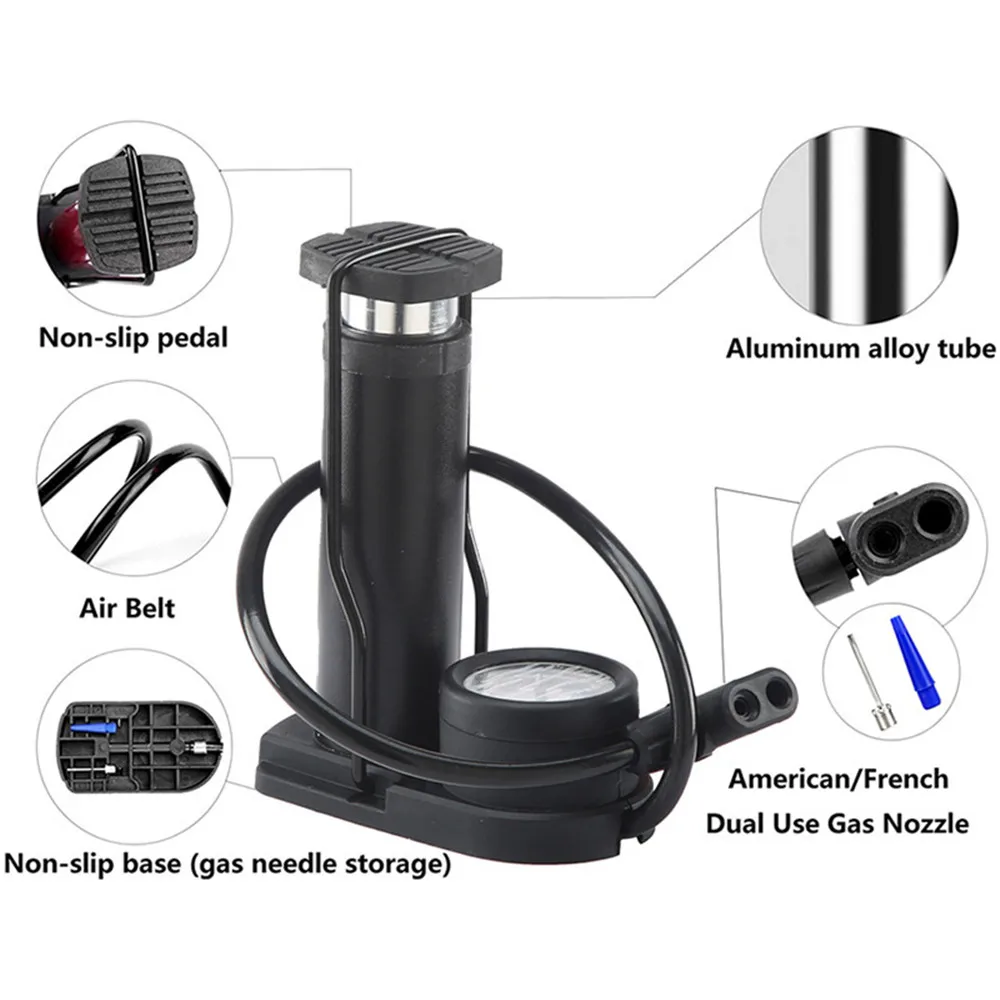 Portable Bike Pump Air Inflator Foot with Pressure Gauge Accessorie MTB Bicycle Accessories | Спорт и развлечения