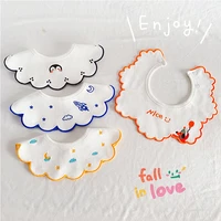 korean style infant baby cotton bibs embriodery with wavy ended children fashion burp cloths cute saliva towel kids accessories