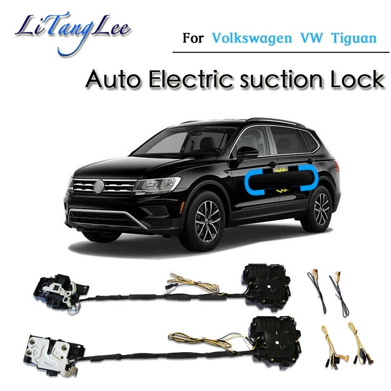 

Автомобильный мягкий закрывающий дверной замок с приводом для Volkswagen VW Tiguan 2015 ~ 2019, силовой поглощающий всасывающий бесшумный закрыватель