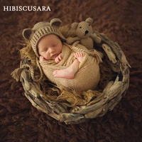 newborn baby photo props accessories bear hat doll 2pcs sets infant bebe boy girl toy bonnet handmade