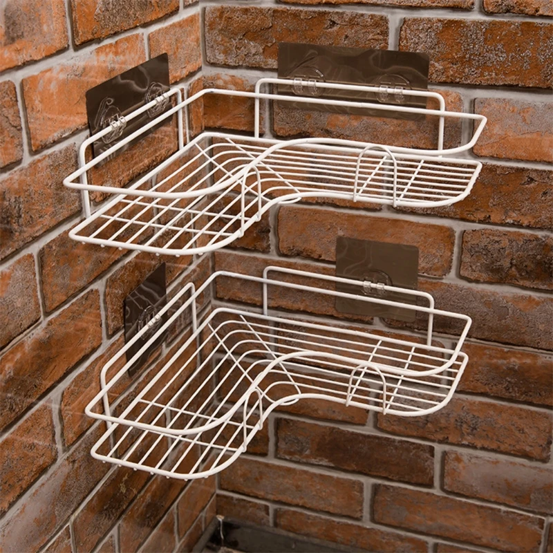 

652A 2 Pcs Corner Shower Caddy Shelf Triangle Bathroom Storage Organizer Basket Rack for Bathroom Kitchen Laundry No Drilling
