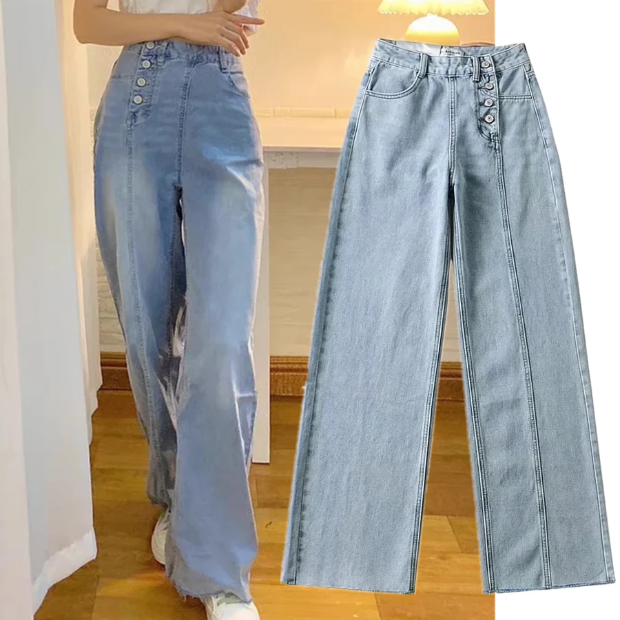 

Withered England Style Vintage Mom Jeans Woman High Street Buttons Side Of Striped Loose Denim Pants High Waist Jeans For Women