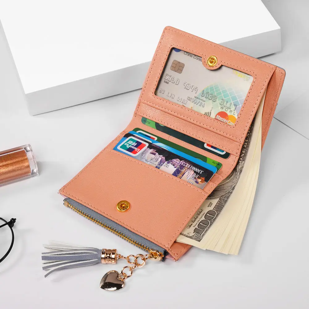 Новый Для женщин Модные Простые Короткие Кошелек с бахромой молнией &quot Doka