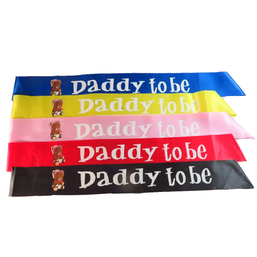 

30pcs Daddy to be sash Baby shower bear pattern white printing Daddy to be blue yellow pink black red ribbon new design