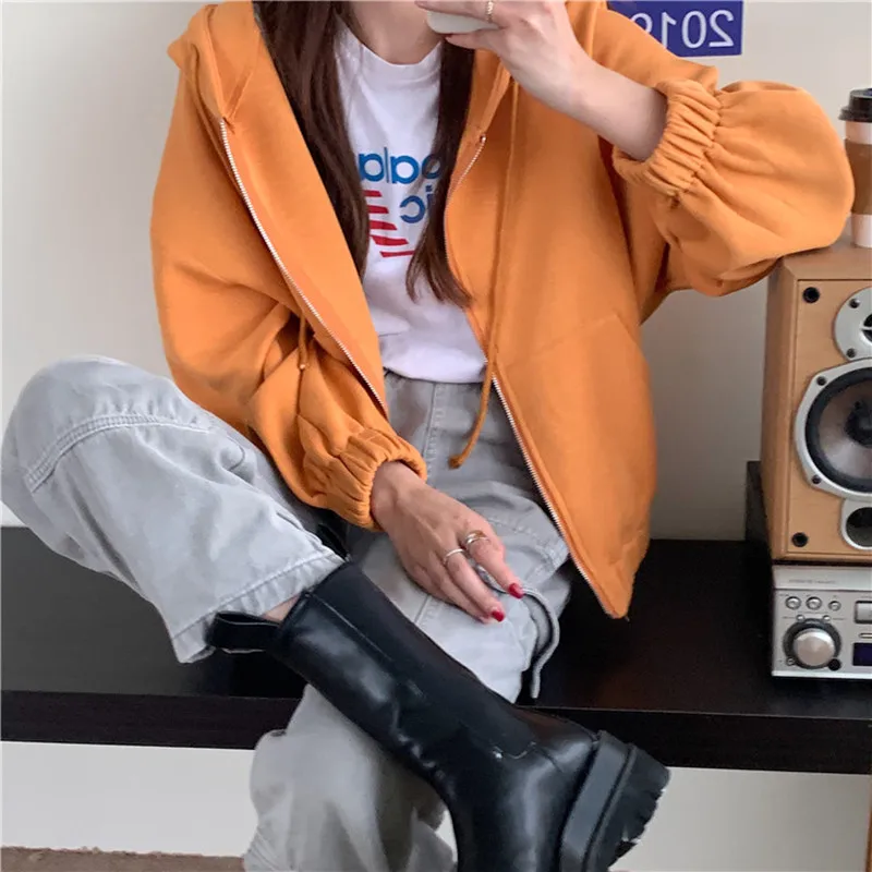 

HziriP Autumn Winter Solid Hooded Cardigan Sweatshirt Women Coat 2020 New OL Casual Space Cotton Padded Sweatshirts Outwear Tops