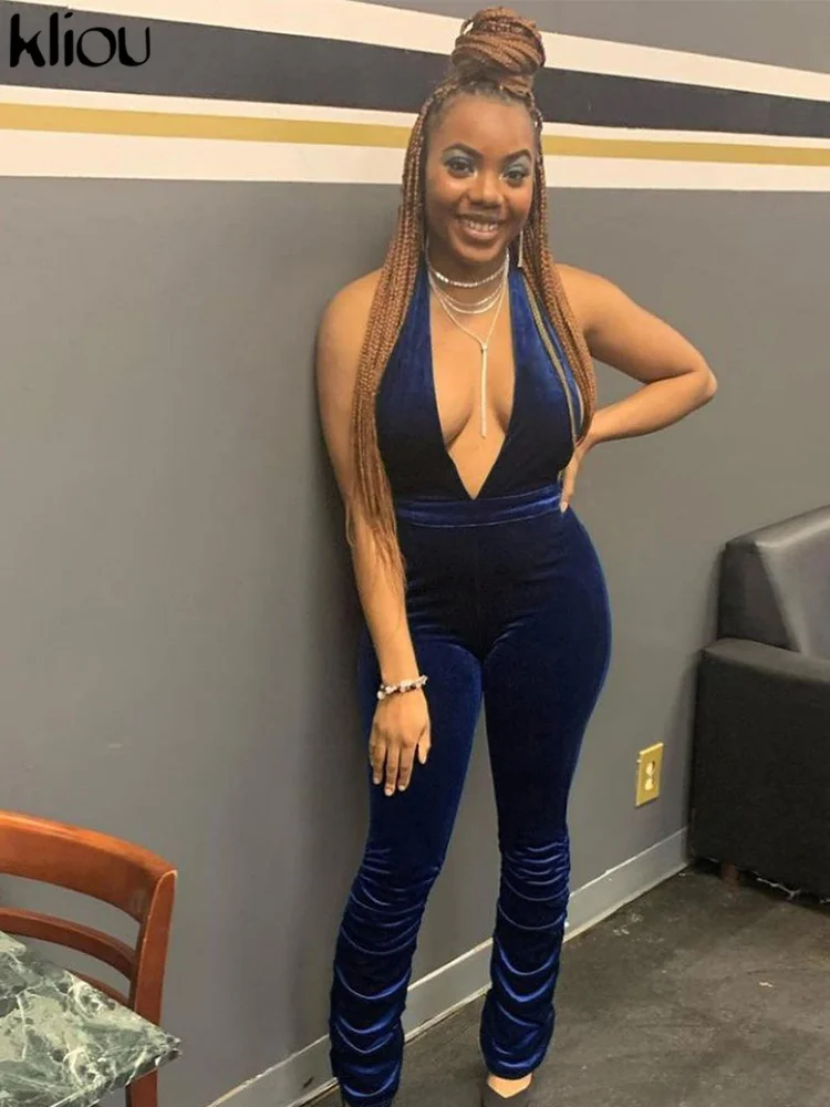 

Kliou Herfst фланелевый комбинезон для женщин, однотонный, лаконичный, сексуальный, на шнуровке, Cleavage, клубный стиль, один предмет, открытая спина,...