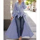 Новое асимметричное платье-рубашка в полоску, накидка для бикини, женское свободное платье-кимоно с длинным рукавом, пляжная одежда, повседневное пляжное платье