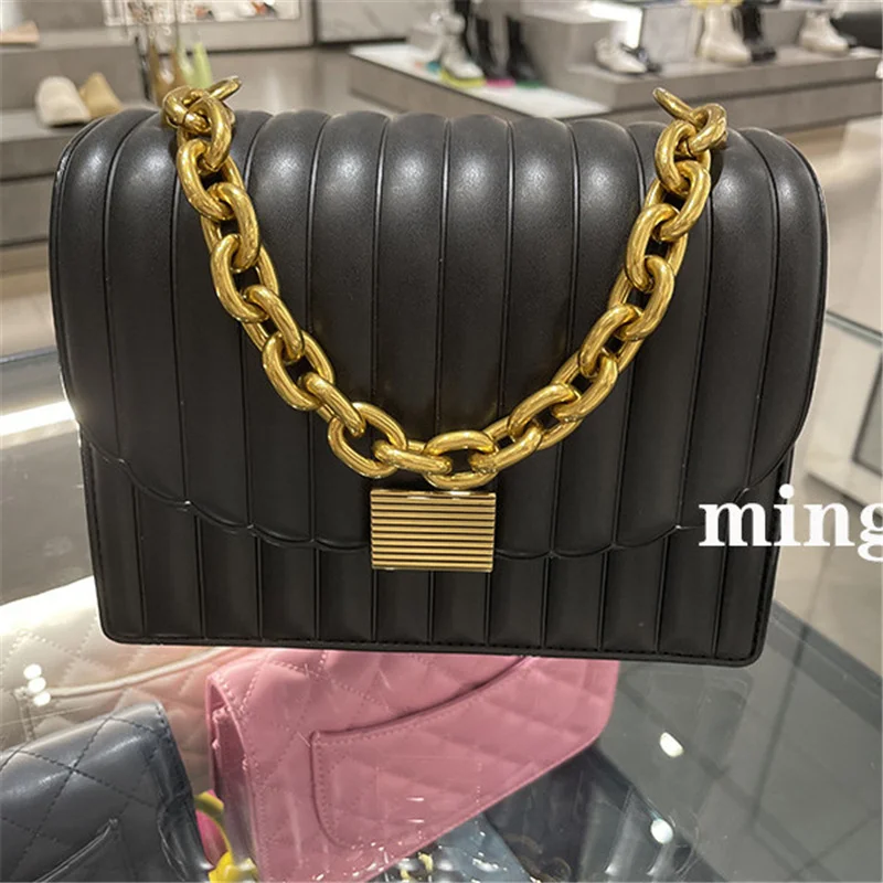 

Fashion Pleated Chain Handbags for Women 2021 New Luxury Handbags High Quality Split Leather Dating Handbags Malas De Senhora Cc