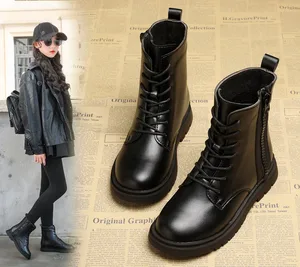 Модные черные детские ботинки Martin, обувь для девочек, нескользящая теплая осенне-зимняя детская обувь 3 4 5 6 7 8 9 10 11 12 13T