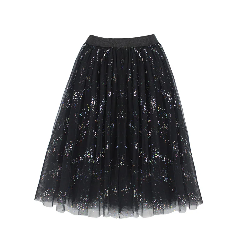 Sparkle Long Skirt От 2 до 14 лет, новинка, черные блестящие длинные юбки для девочек Детская Мягкая сетчатая юбка-пачка с блестками праздничная одежда для дня рождения - Цвет: Sparkle Long Skirt
