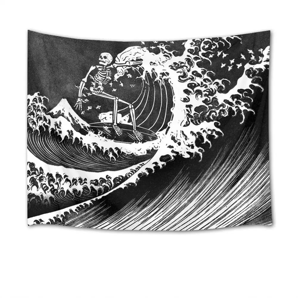 

Funny Skull Skeleton Sea Wave Surf Surfing Tapestry Decor Mandala Tapestry Indian Home Decor Big Hippie Wall Hanging Blanket