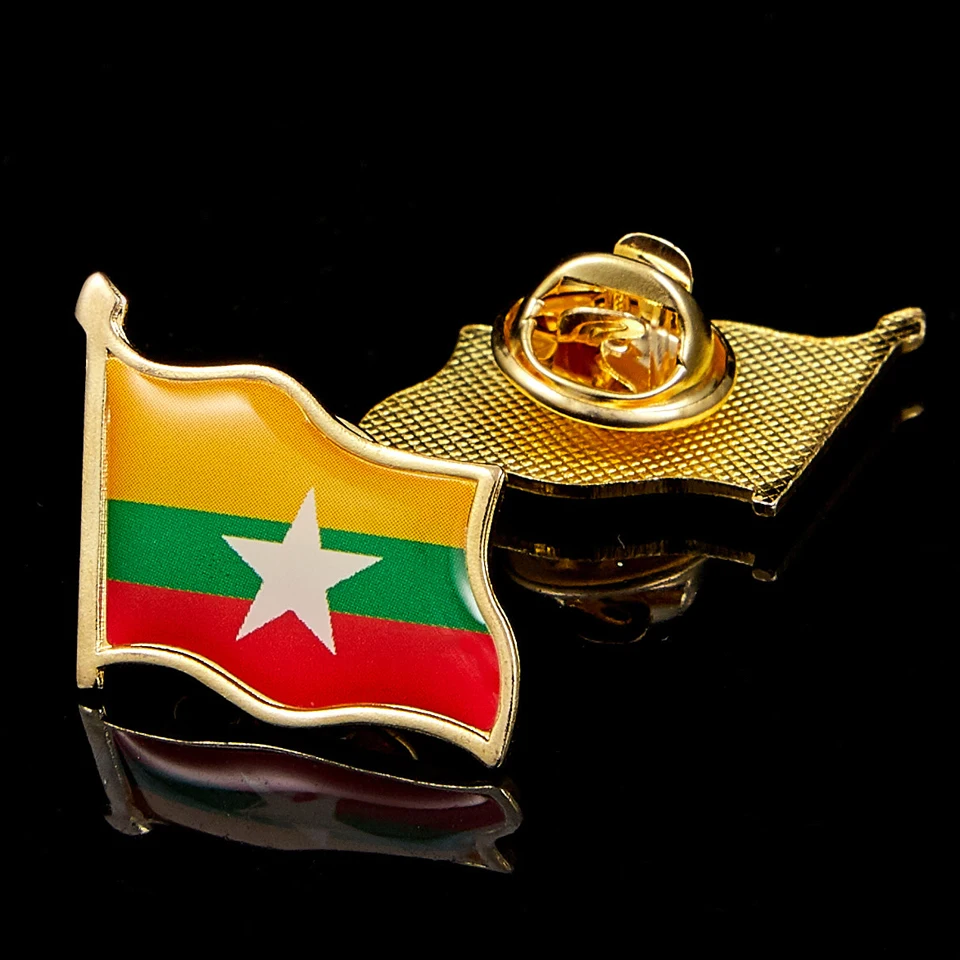 

Myanmar Epoxy Painting Flag Brooch Zinc Alloy Metal Tie Lapel Badge Brooch Pin