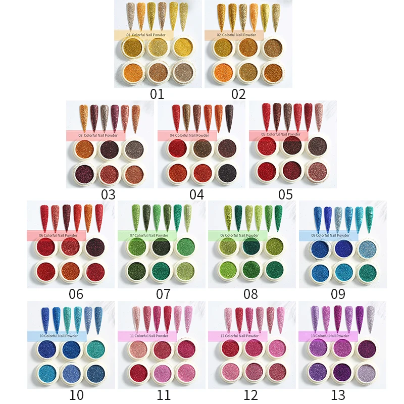 6 коробок/комплект флуоресцентные Блестки для ногтей пудра розовое золото