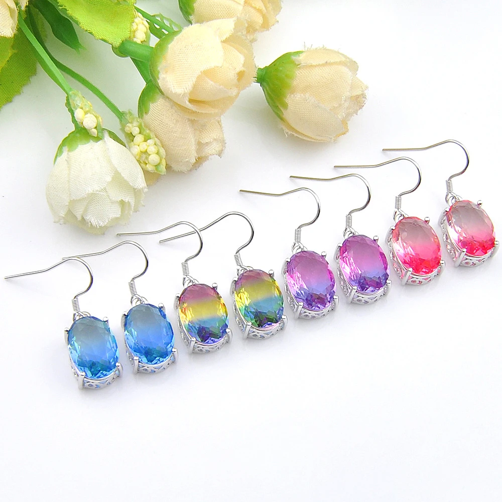 

TKJ 2021 New Bohemian Style Colorful Gradient Tourmaline Tourmaline Pendant Earrings Geometric Earrings Healthy Earrings