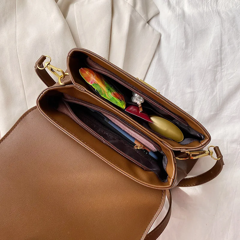 

Classic Ladies Shoulder Bag 2021 New PU Leather Fashion Simple Solid Color Lock Bags Office Daily Women Crossbody Bag Black