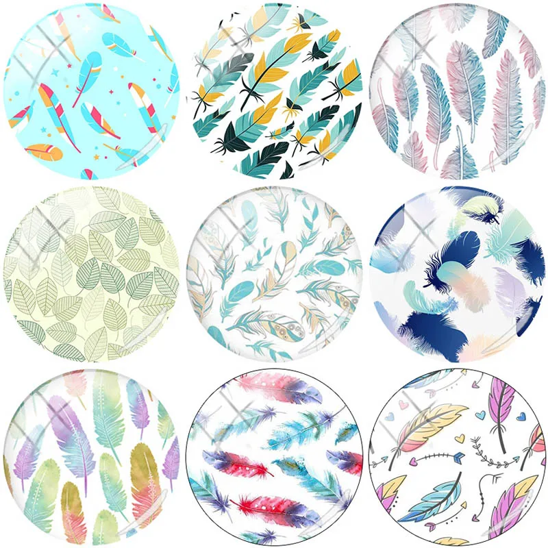 

JOINBEAUTY Colour Feather Fresh Fashion Decoration Round Glass Cabochons DIY Accessories Simplicity Pendant Jewelry Making TQ906