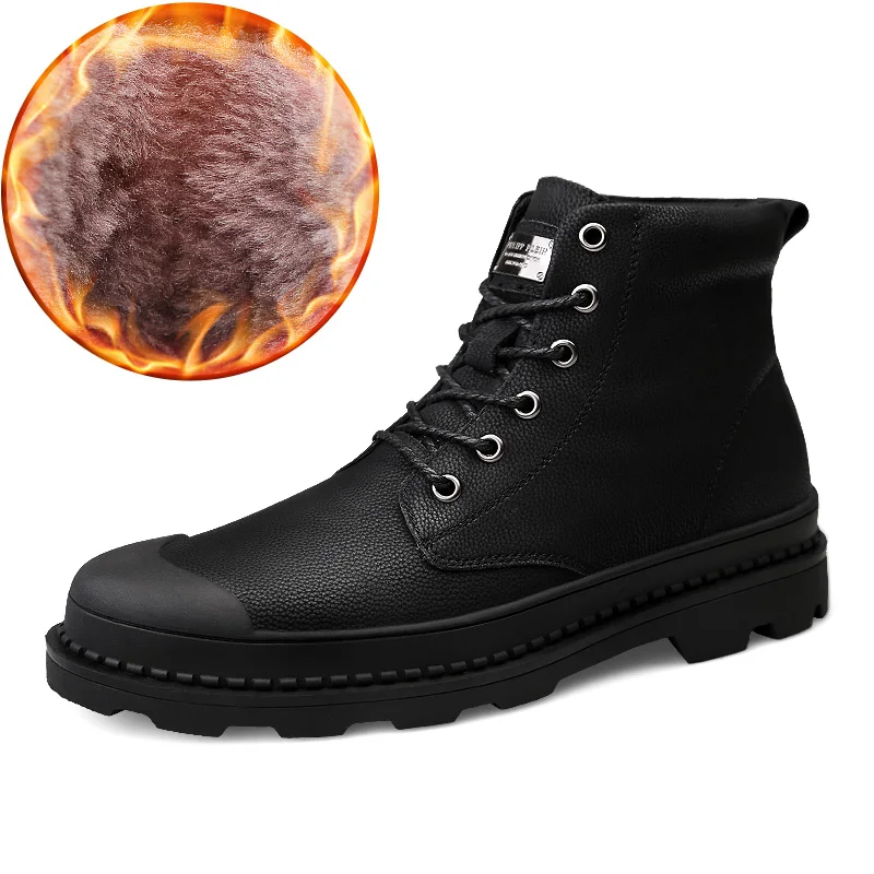 Модные зимние ботинки Мужская теплая обувь на меху Уличные Безопасная рабочая из