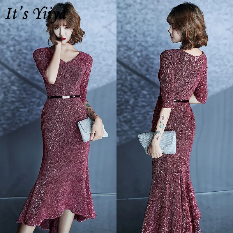 Женское вечернее платье-Русалка It's YiiYa, платье для выпускного вечера размера плюс с блестящими блестками и v-образным вырезом на молнии, es 2020,...